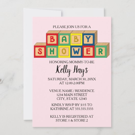 Baby blokkeert uitnodiging voor Baby shower (Voorkant)