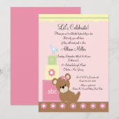 Baby Blokken Baby Girl Shower Kaart (Voorkant / Achterkant)