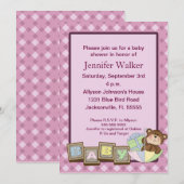 Baby Blokken Baby shower - Roze Kaart (Voorkant / Achterkant)