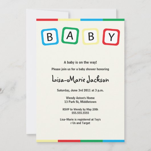 Baby Blokken Baby shower Uitnodiging - Jongen of M (Voorkant)