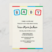 Baby Blokken Baby shower Uitnodiging - Jongen of M (Voorkant / Achterkant)