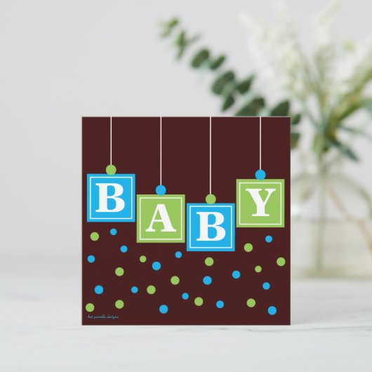BABY Blokken Blauw Groen Jongen Baby shower Kaart (Staand voorkant)