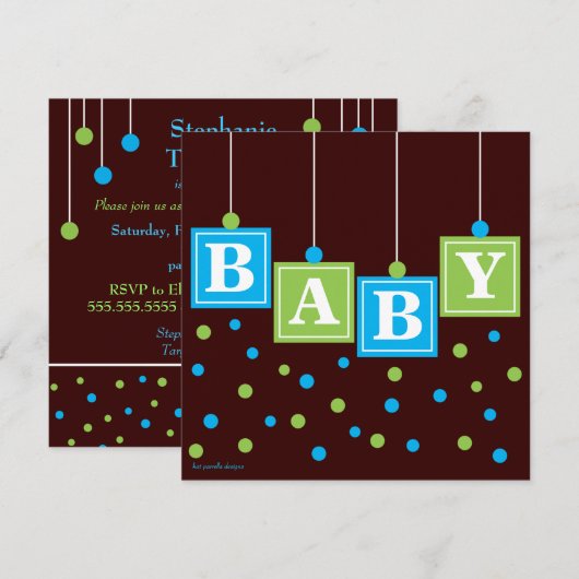 BABY Blokken Blauw Groen Jongen Baby shower Kaart (Voorkant / Achterkant)