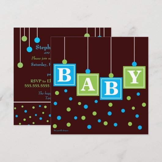 BABY Blokken Blauwe Groene Jongen Paar Baby shower Kaart (Voorkant / Achterkant)