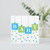 BABY Blokken Blue Green Boy Baby shower - CUSTOM Kaart (Staand voorkant)