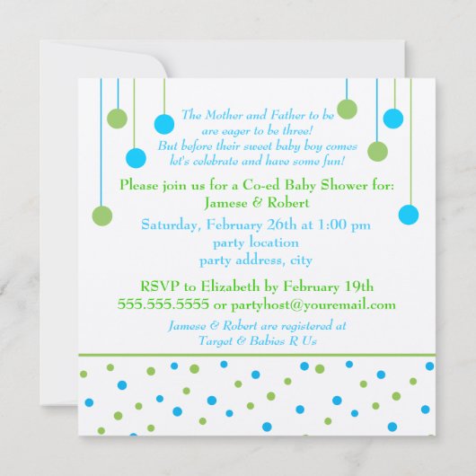 BABY Blokken Blue Green Boy Baby shower - CUSTOM Kaart (Achterkant)