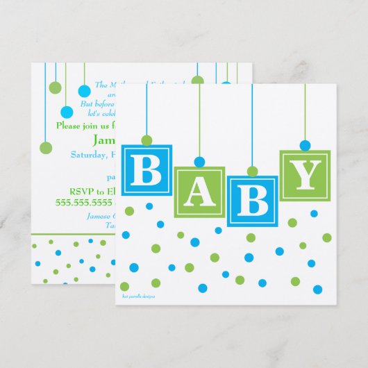 BABY Blokken Blue Green Boy Baby shower - CUSTOM v Kaart (Voorkant / Achterkant)