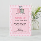 Baby Blokken Meisje Douche Uitnodiging (Staand voorkant)