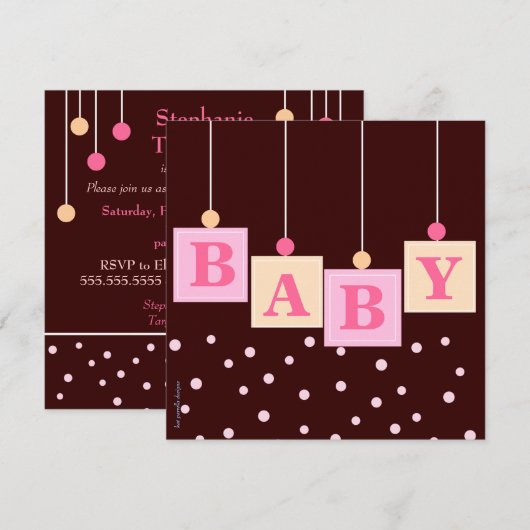 BABY Blokken Roze Baby shower Kaart (Voorkant / Achterkant)