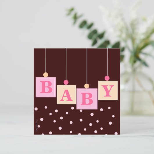 BABY Blokken Roze Baby shower Kaart (Staand voorkant)
