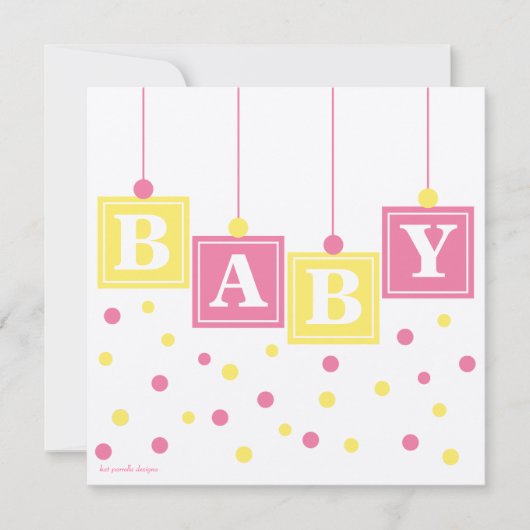 BABY Blokken Roze Gele Gele Couples Baby shower Kaart (Voorkant)