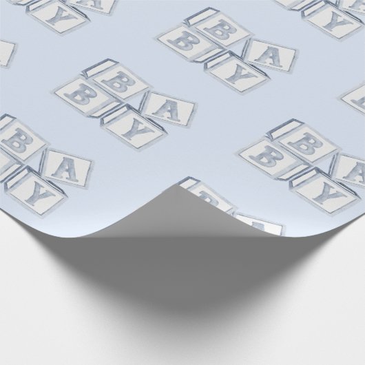 Baby Blokken Typografie Blue Waterverf Shower Cadeaupapier (Hoek)