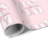 Baby Blokken Typografie Roze Waterverf Shower Cadeaupapier (Rol Hoek)