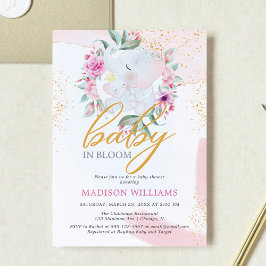 Baby Bloom Elephant Elegant girl baby shower Kaart