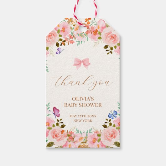 Baby Bloom Floral Butterfly Baby shower Dank u Cadeaulabel (Voorkant)