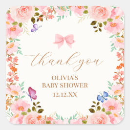Baby Bloom Floral Butterfly Baby shower Dank u Vierkante Sticker