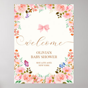 Baby Bloom Floral Butterfly Baby shower Welkom Poster
