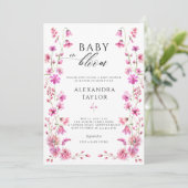 Baby Bloom Wildflower Garden Bold Pink Girl Shower Kaart (Staand voorkant)