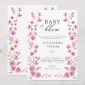 Baby Bloom Wildflower Garden Bold Pink Girl Shower Kaart (Voorkant / Achterkant)