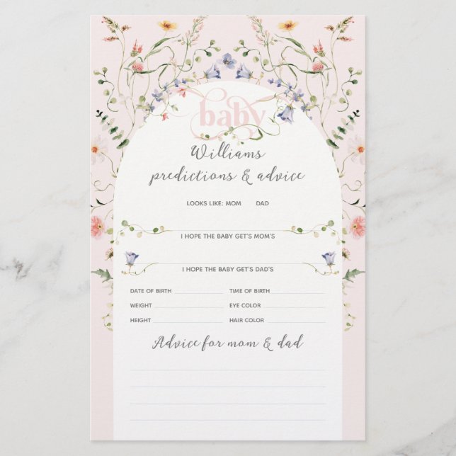 Baby Bloom Wildflower Meisje Roze Baby shower Game (Voorkant)