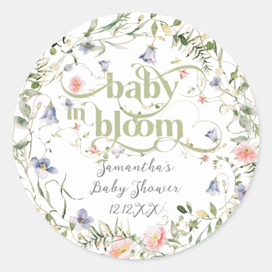 Baby Bloom Wildflower Modern Neutraal Baby shower Ronde Sticker (Voorkant)