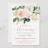 Baby Bloomt blush Gold Floral Baby shower Kaart (Voorkant)