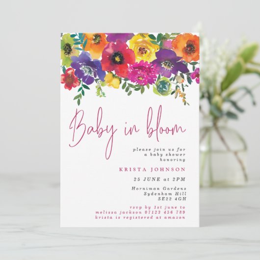 Baby blote zomerbloemen in Baby shower Bloom Kaart (Staand voorkant)