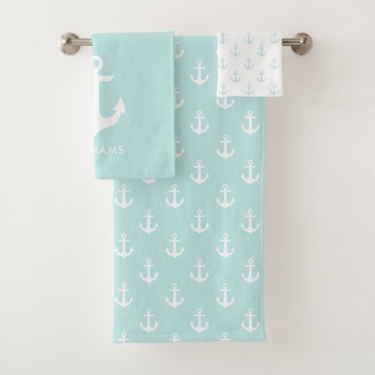 Baby Blue Anchors Nautical Bad Handdoek (Insitu)