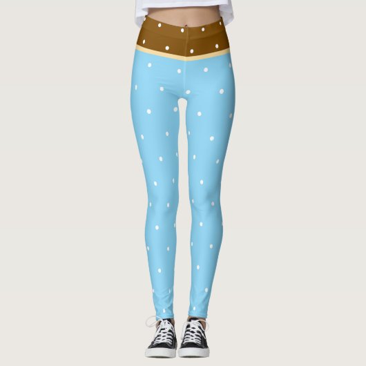 Baby Blue and Brown White Polka Dots Leggings (Voorkant)