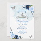 Baby Blue and Navy Butterfly Charra 15th Anos 3 Kaart (Voorkant)