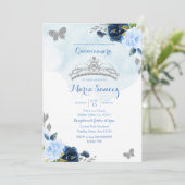 Baby Blue and Navy Butterfly Charra 15th Anos 3 Kaart (Staand voorkant)