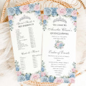 Baby Blue and Pink Floral Quinceañera Order Events Programmakaart