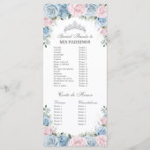 Baby Blue and Pink Floral Quinceañera Order Events Programmakaart (Achterkant)