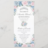 Baby Blue and Pink Floral Quinceañera Order Events Programmakaart (Voorkant)