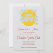 Baby Blue and Yellow Retro Wedding Invitation Kaart (Voorkant)