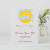 Baby Blue and Yellow Retro Wedding Invitation Kaart (Staand voorkant)