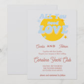 Baby Blue and Yellow Retro Wedding Invitation Kaart (Voorkant / Achterkant)