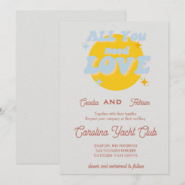 Baby Blue and Yellow Retro Wedding Invitation Kaart