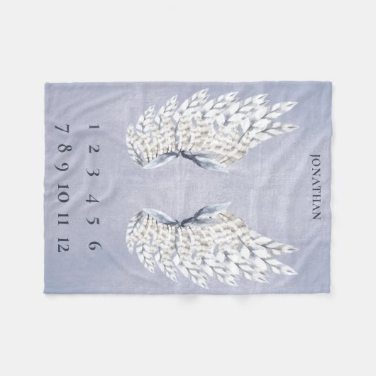 Baby Blue Angel Wings Maandelijkse mijlpaal Fleece Deken (Voorkant (Horizontaal))