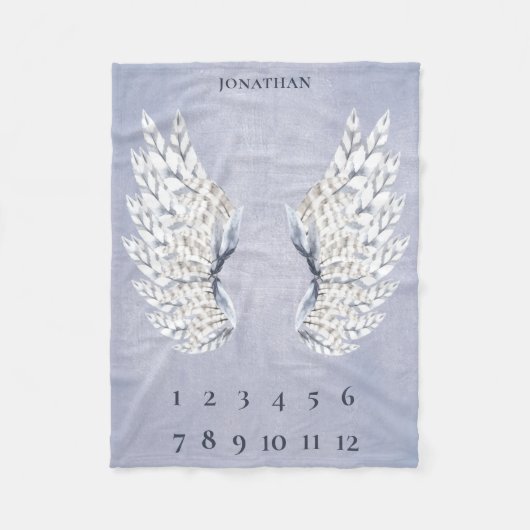 Baby Blue Angel Wings Maandelijkse mijlpaal Fleece Deken (Voorkant)
