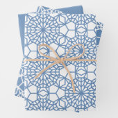 Baby Blue Arabesque Geometric Patroon Inpakpapier Vel (In situ)