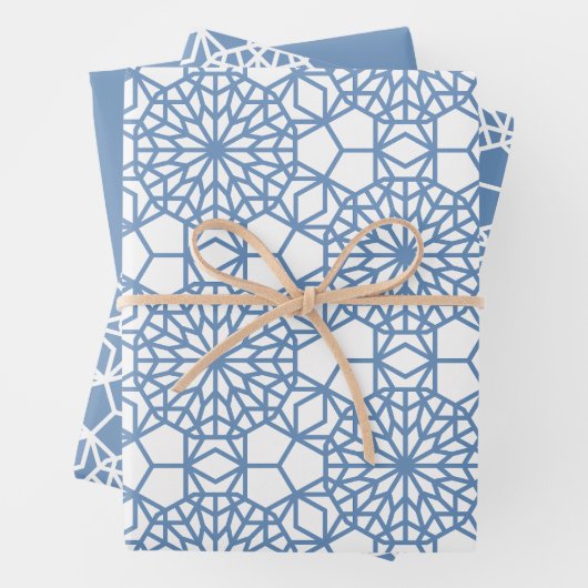 Baby Blue Arabesque Geometric Patroon Inpakpapier Vel (In situ)