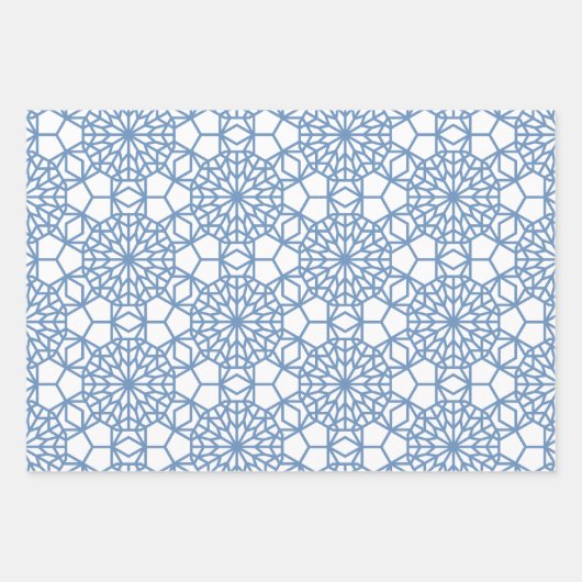 Baby Blue Arabesque Geometric Patroon Inpakpapier Vel (Voorkant)