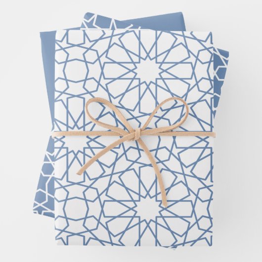 Baby Blue Arabesque Pattern Gift Wrapping Paper (In situ)