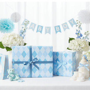 Baby Blue Argyle Baby shower Cadeaupapier