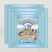 BABY BLUE ARK 1ST BIRTHDAY INVITATION KAART (Voorkant / Achterkant)