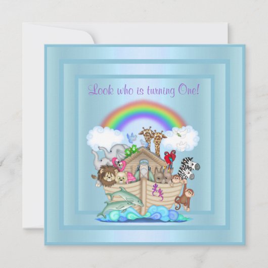 BABY BLUE ARK 1ST BIRTHDAY INVITATION KAART (Voorkant)