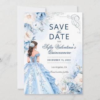 Baby Blue Assepoester Quinceañera Save the Date