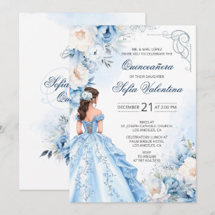Baby Blue Assepoester Quinceañera Uitnodiging