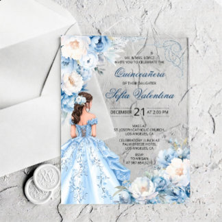 Baby Blue Assepoester Quinceañera Uitnodiging